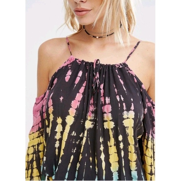 Surf Gypsy Tie Dye PlaysuitDress Off Shoulder Hippie Boho Whimsigoth Beach Sz S - Picture 2 of 13